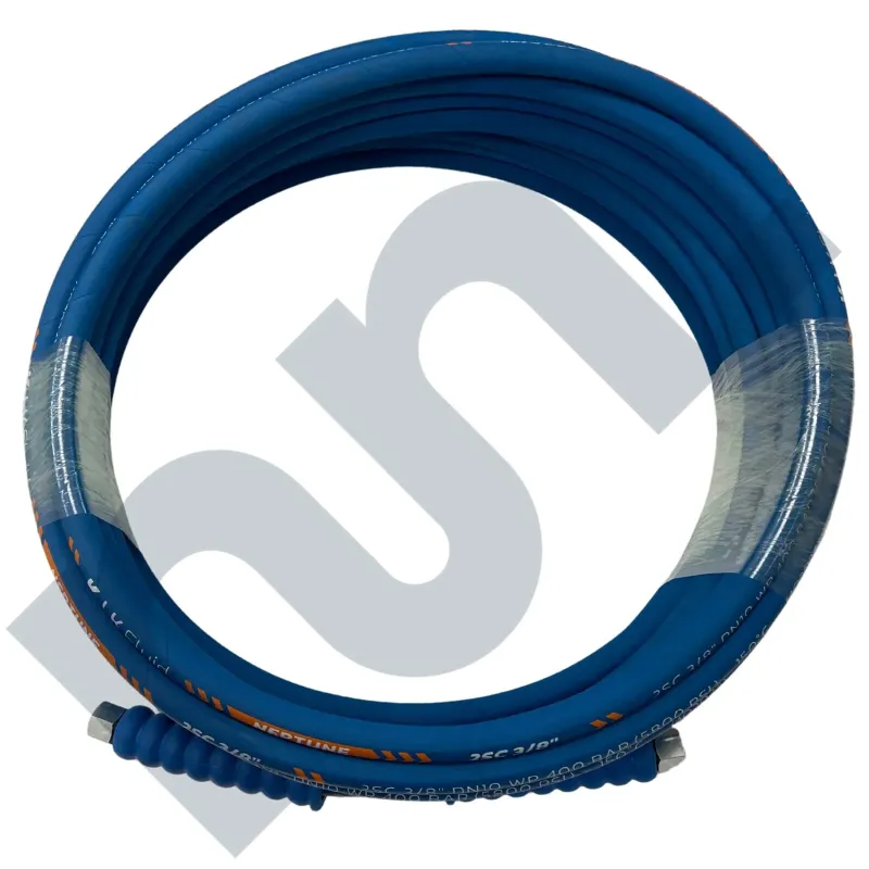 Flexible de lavage HP 2SC bleu 3/8 DN10 BSP3/8 vue de dessus